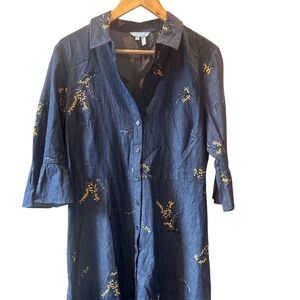 DRAPER JAMES Women’s Dress Size 12 Chambray Button Front Embroidered Flowers